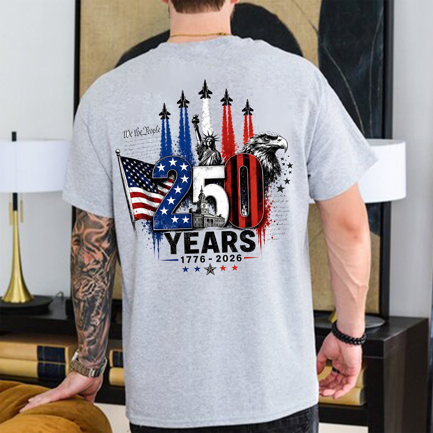 USA 250 Years Anniversary Backside Shirt, Patriotic Jet Fighter Tee, 1776-2026 4th of July Shirt 685156