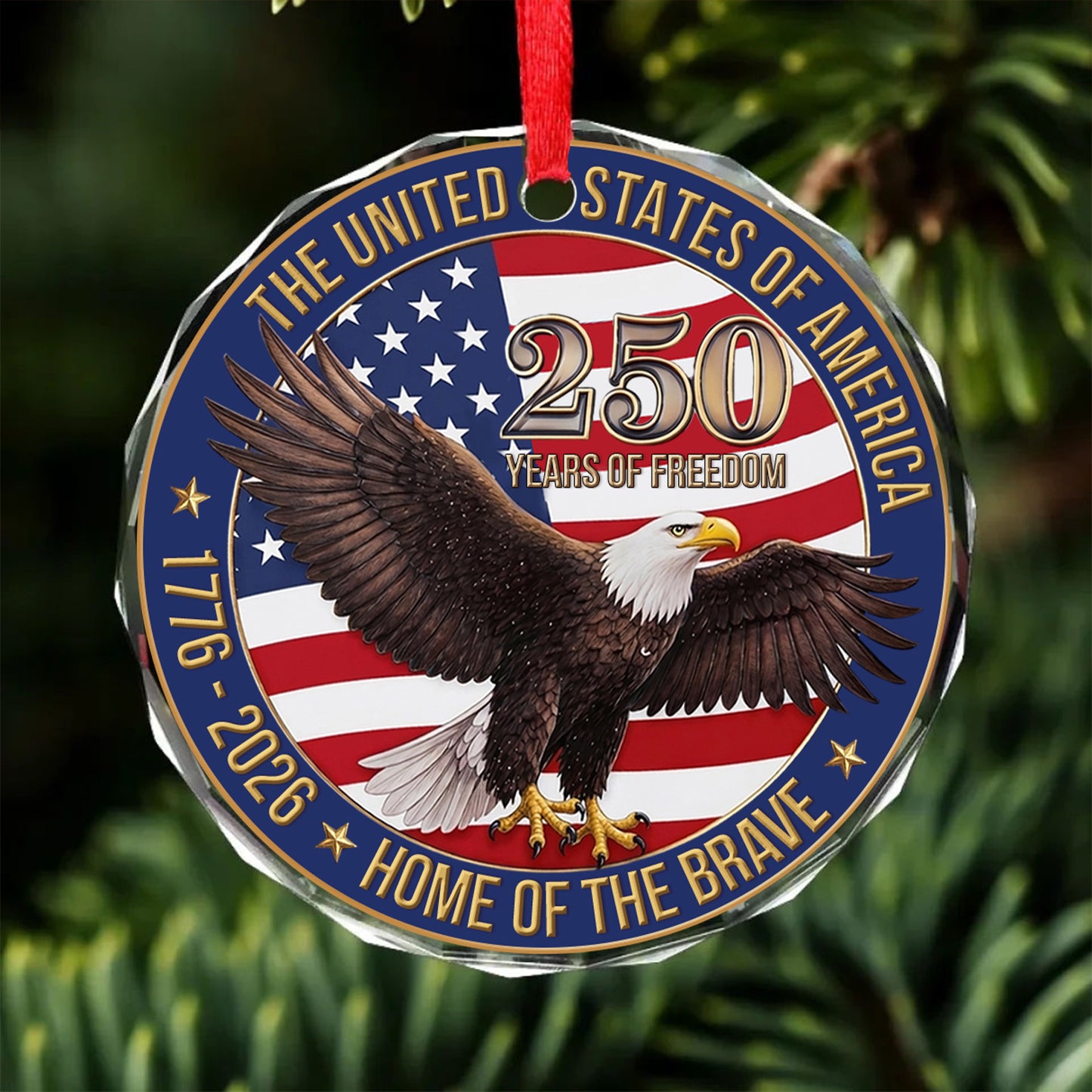 USA 250th Anniversary Glass Ornament, 1776-2026 Bald Eagle Patriotic Ornament, 250 Years of Freedom Decor 685821