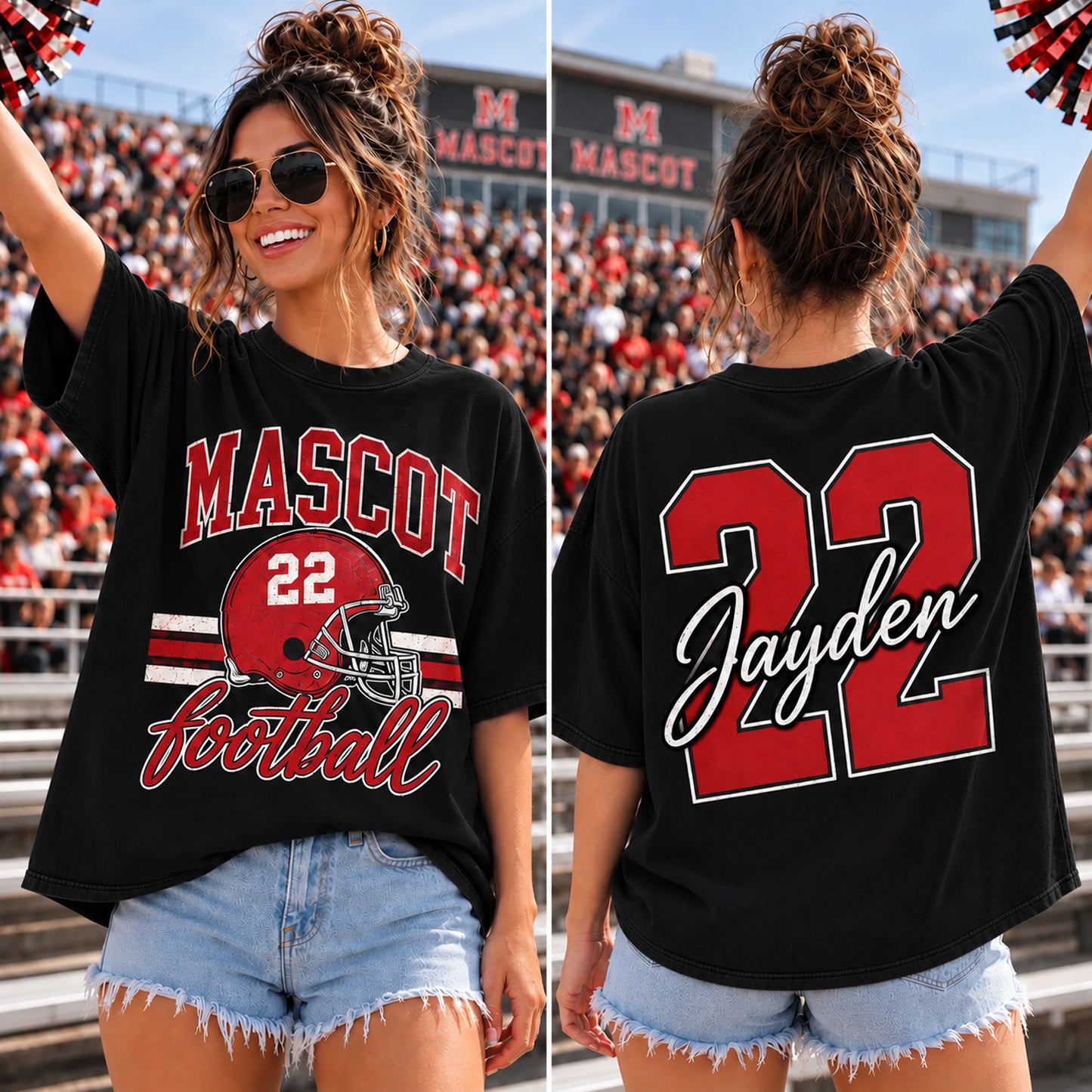 Personalized Football Front & Back Shirt, Custom Mascot Name & Number Tee, Football Mom Game Day Shirt 686150 WFD