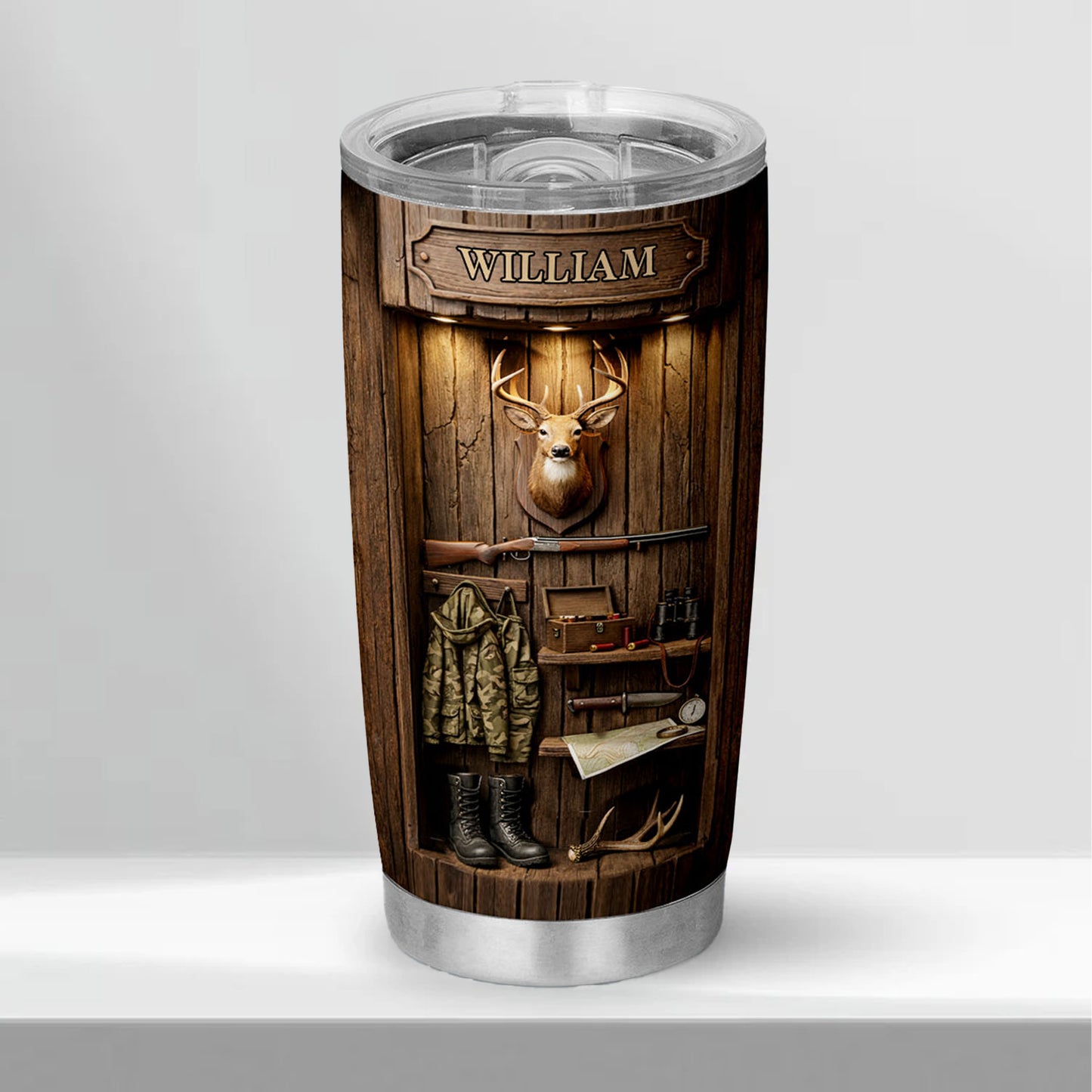 Personalized Hunting Antlers Curved Tumbler | Custom Deer Hunting 20oz Tumbler | Gift for Him, Father’s Day Gift 684613