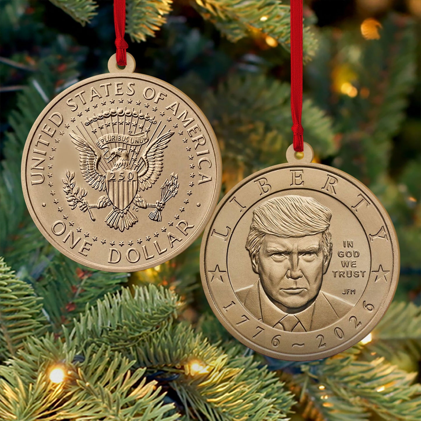Donald Trump 2-Sided Wooden Ornament, USA 250th Anniversary Christmas Ornament 686132