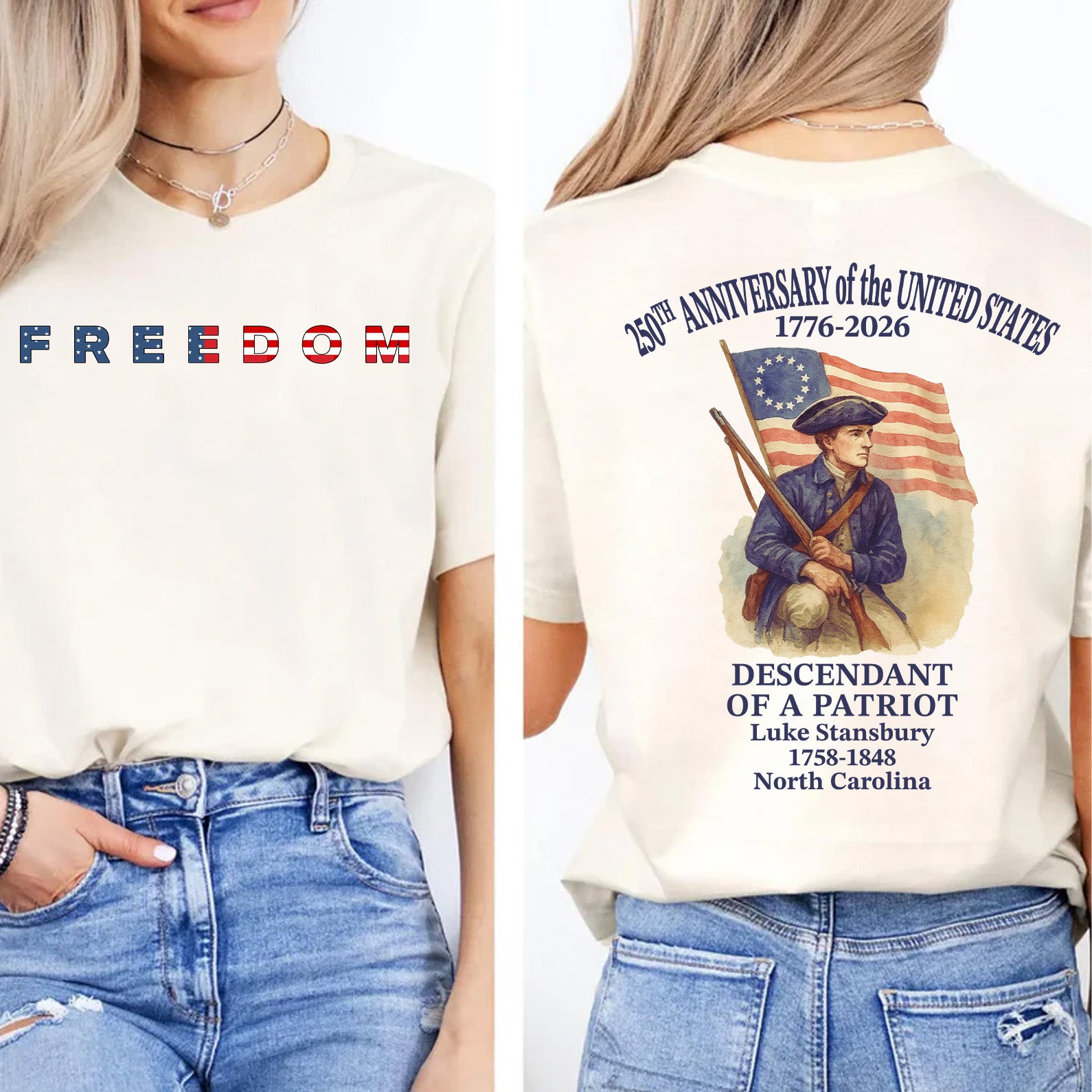 Custom Name 250 Years USA Front & Back Shirt, Personalized Descendant ...