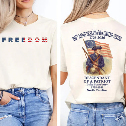 Custom Name 250 Years USA Front & Back Shirt | Personalized Descendant of a Patriot | Patriotic 1776–2026 Tee 684451