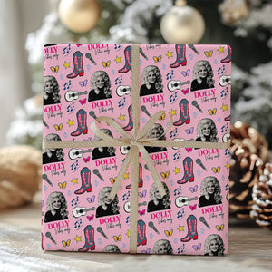 Dolly Parton Memorial Wrapping Paper, Pink Country Music Gift Wrap, Western Cowgirl Dolly Fan Gift 686284