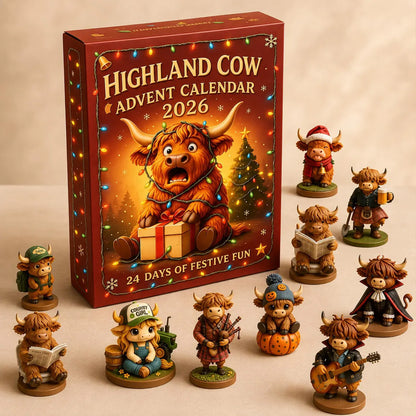 2D Highland Cow Christmas Advent Calendar 2026, 24-Day Countdown Mini Cow Figures, Cow Lover Gift 686317 WFD