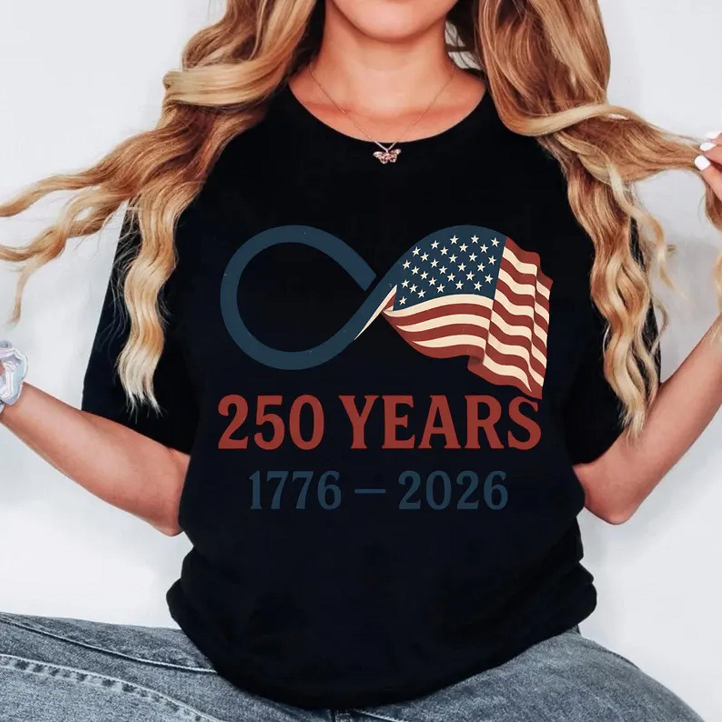 250 Years USA Flag Dark Shirt, Patriotic Infinity 4th of July 1776–2026 Tee, Independence Day T-Shirt 684212 WFD