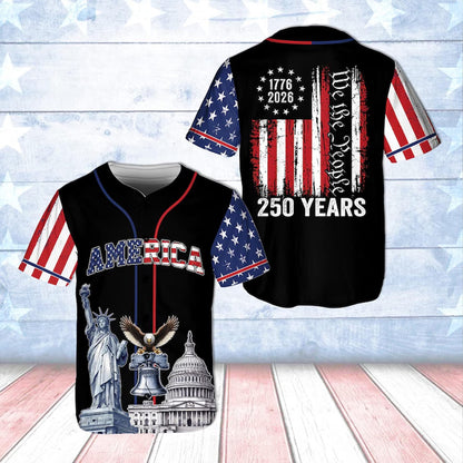 Patriotic 250 Years Baseball Jersey, USA Flag We The People Shirt, 1776-2026 Independence Day Apparel 685211