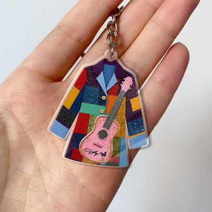 Dolly Parton Coat of Many Colors Acrylic Keychain, Pink Guitar Country Music Keychain, Dolly Fan Gift 686130
