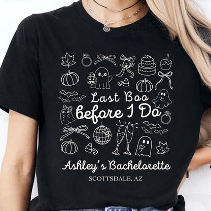 Personalized Halloween Bachelorette Party Shirt, Last Boo Before I Do Tee, Custom Bride Squad Bridal Party Tee 685641