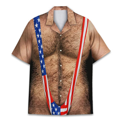 Funny 250 Years American Flag Hawaiian Shirt for Men, Patriotic Chest Hair Illusion AOP Hawaii Shirt 685294 WFD