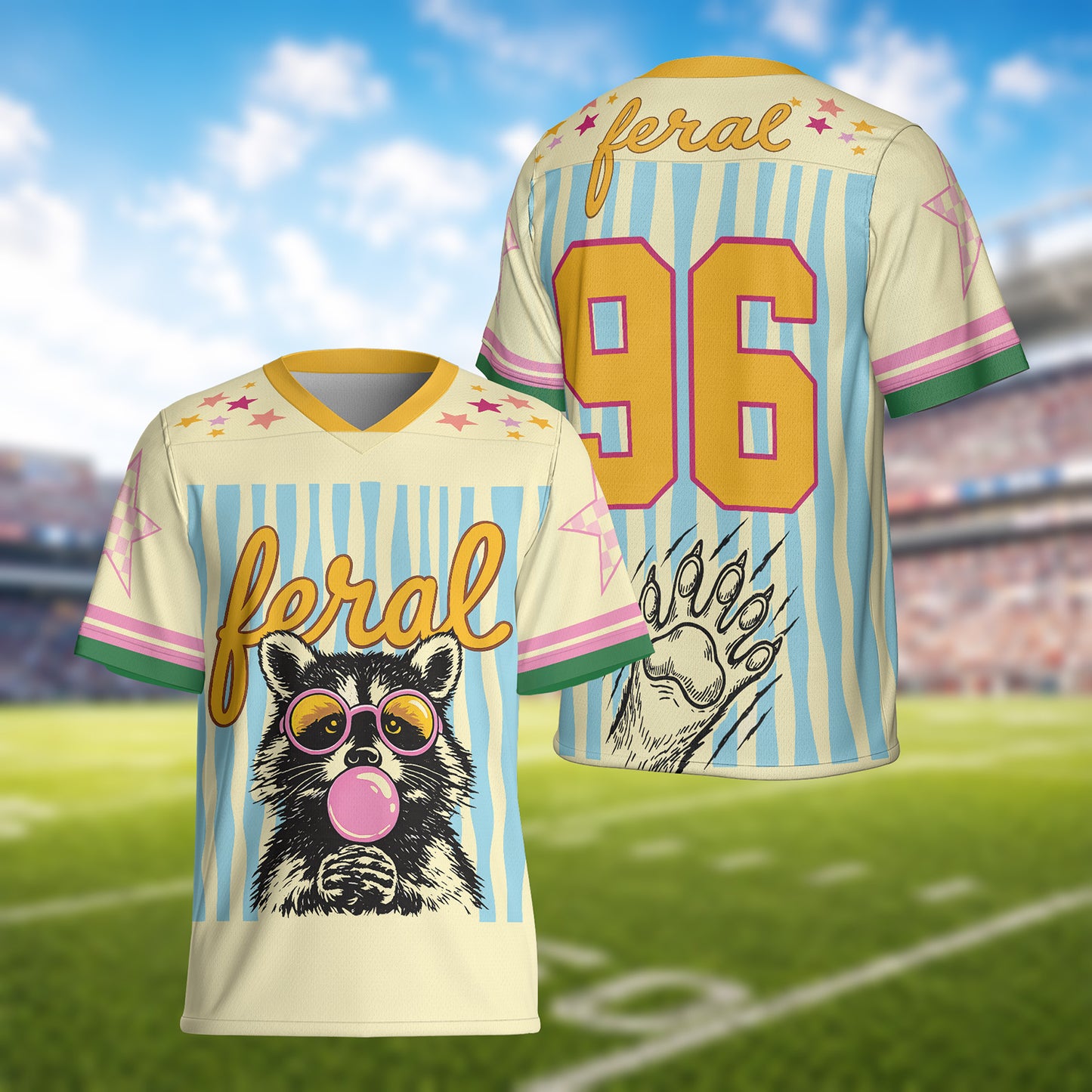 Personalized Feral Raccoon Football Jersey, Custom Striped Game Day Shirt, Funny Animal Fan Gift 685677