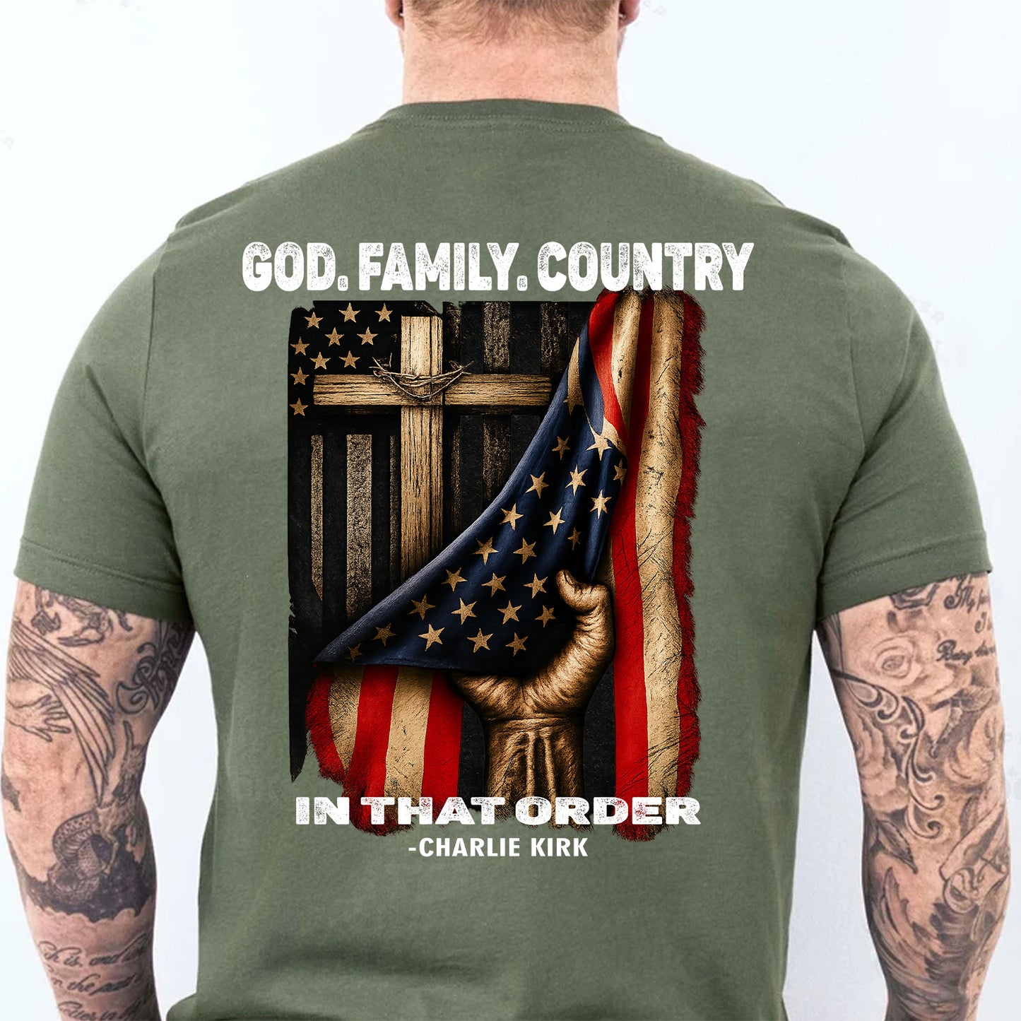 God Family Country Charlie Kirk Memorial Shirt | Charlie kirk T-Shirt | Pray For Charlie Kirk Backside Shirt 683193