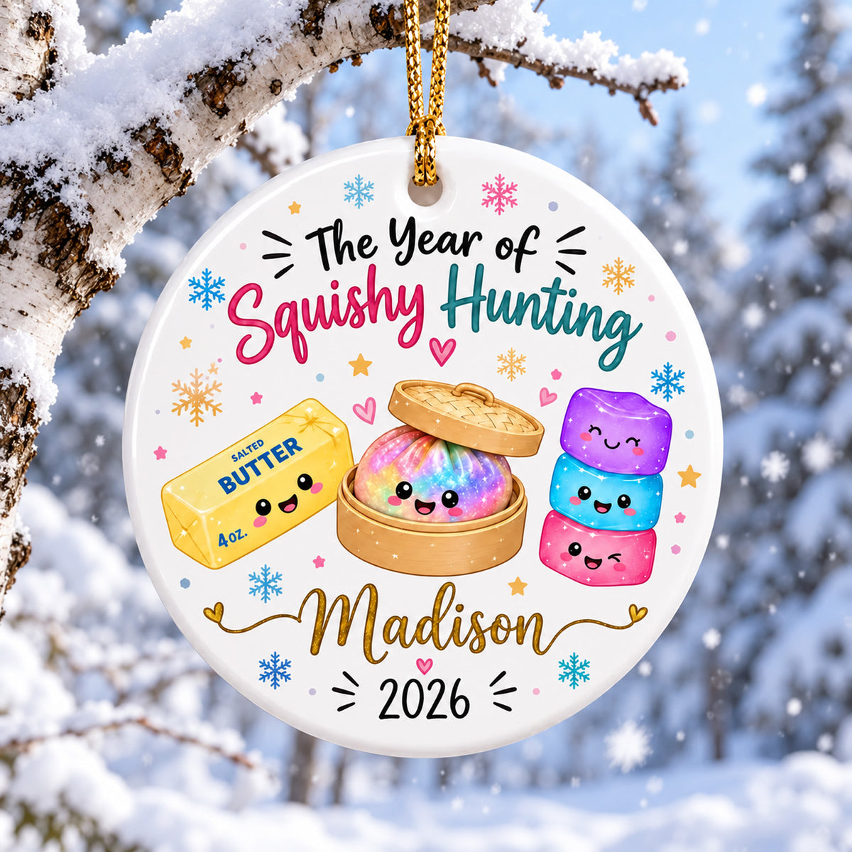 Personalized Squishy Ceramic Ornament 2026, Custom Kids Name Year of Squishy Hunting Christmas Gift 686440 WFD