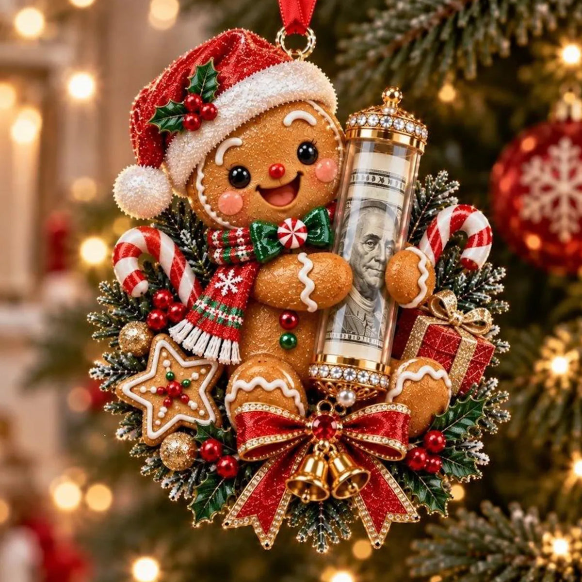 Custom Name Christmas Money Holder Ornament, Cute Festive Acrylic Cash Envelope Gift Holder Tree Hanging Pendant 686940 WFD