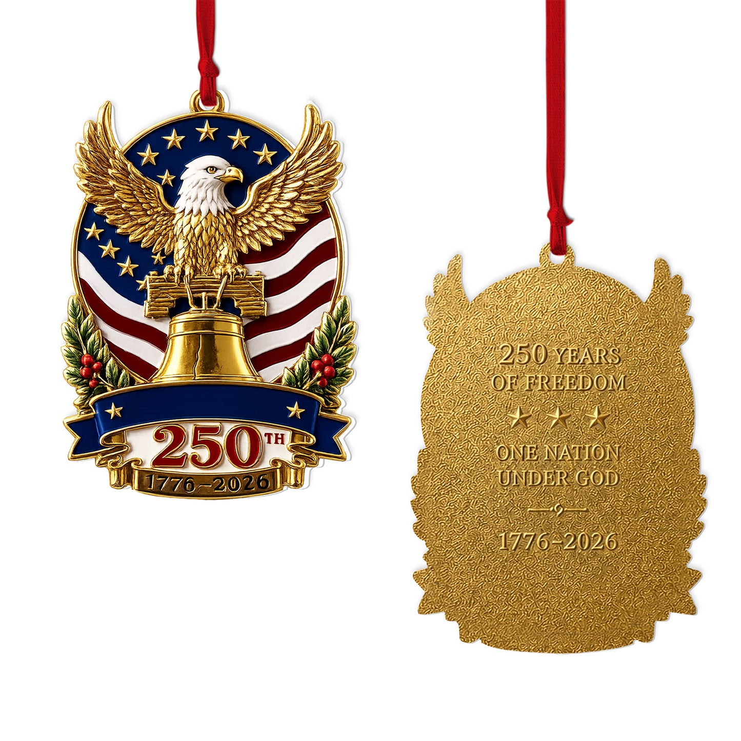 USA 250th Anniversary 2-Sided Aluminum Ornament 1776-2026, Patriotic Bald Eagle Christmas Ornament 685804