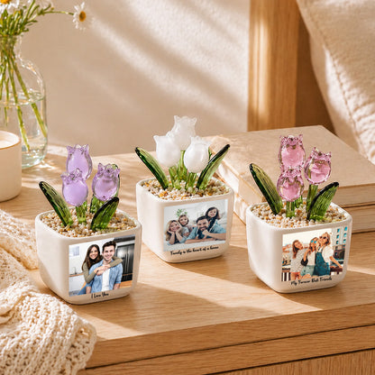Personalized Photo Tulip Glass Flower Pot, Custom Family Photo Keepsake, Hand Blown Glass Flower Gift 685558