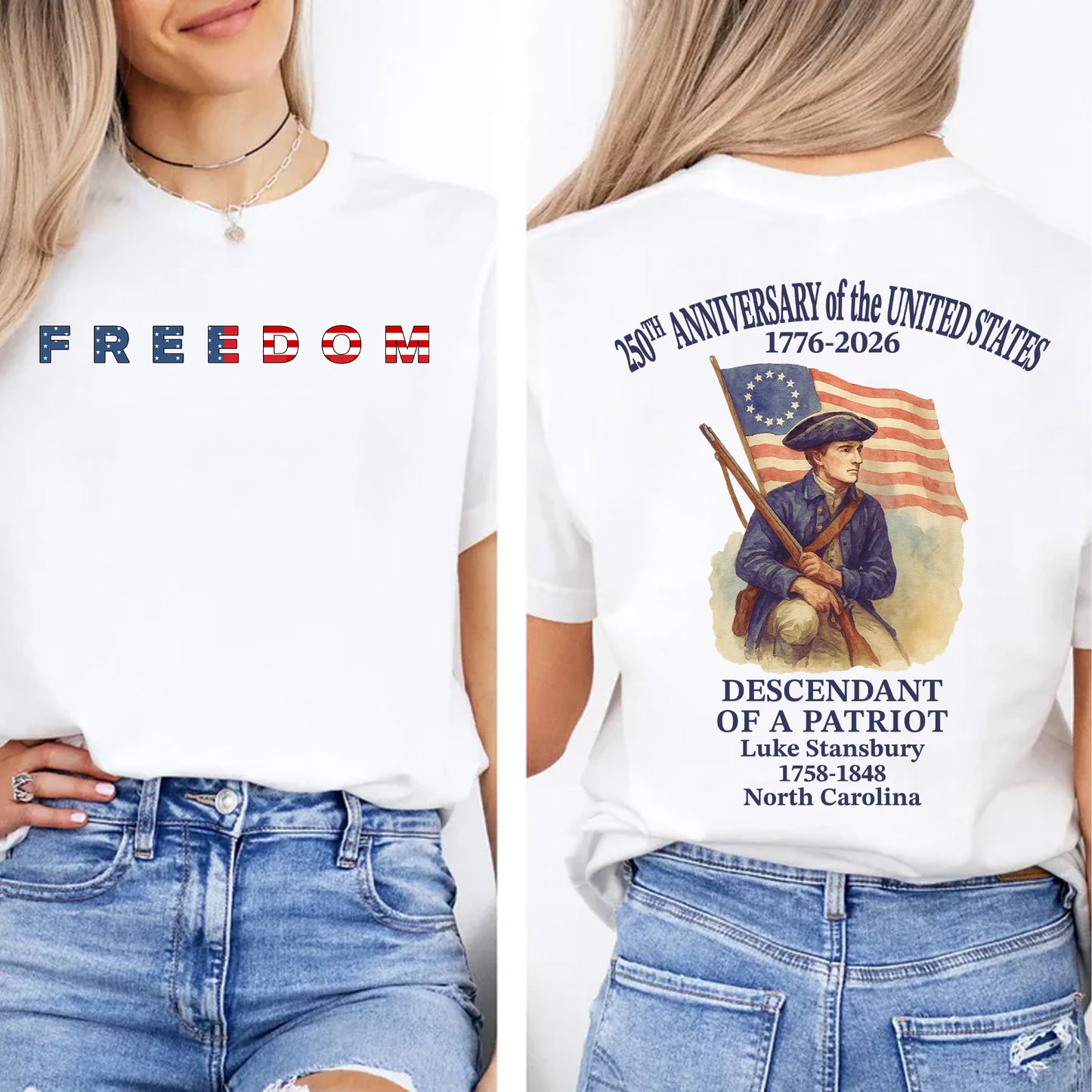 Custom Name 250 Years USA Front & Back Shirt | Personalized Descendant of a Patriot | Patriotic 1776–2026 Tee 684451