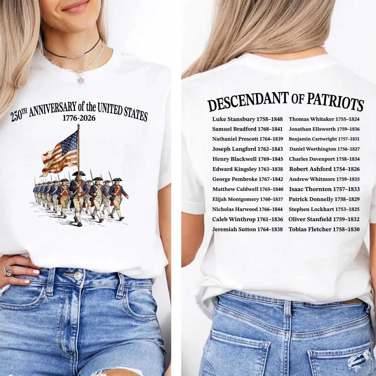 Custom Name 250 Years USA Shirt, Descendant of Patriots Front