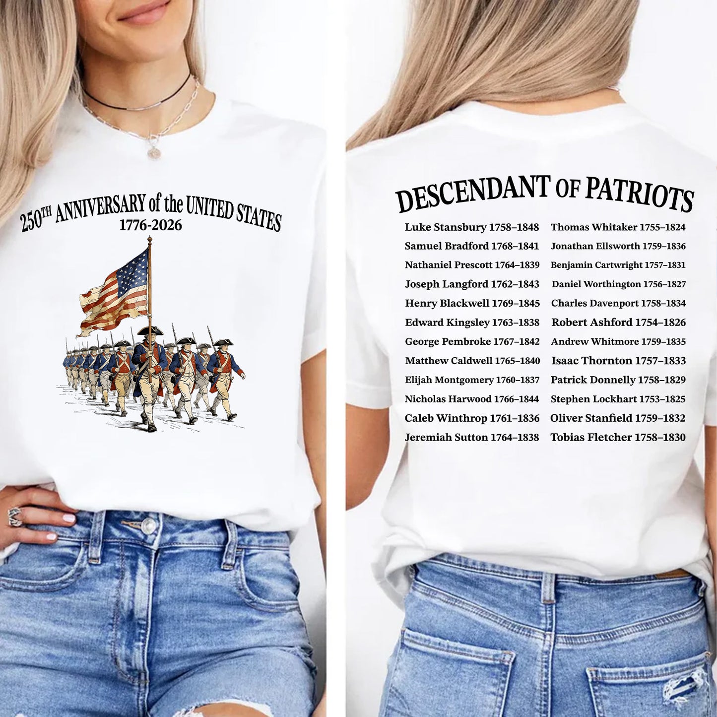 Custom Name 250 Years USA Shirt | Descendant of Patriots Front & Back Shirt | 1776–2026 Patriotic Heritage Tee 684474