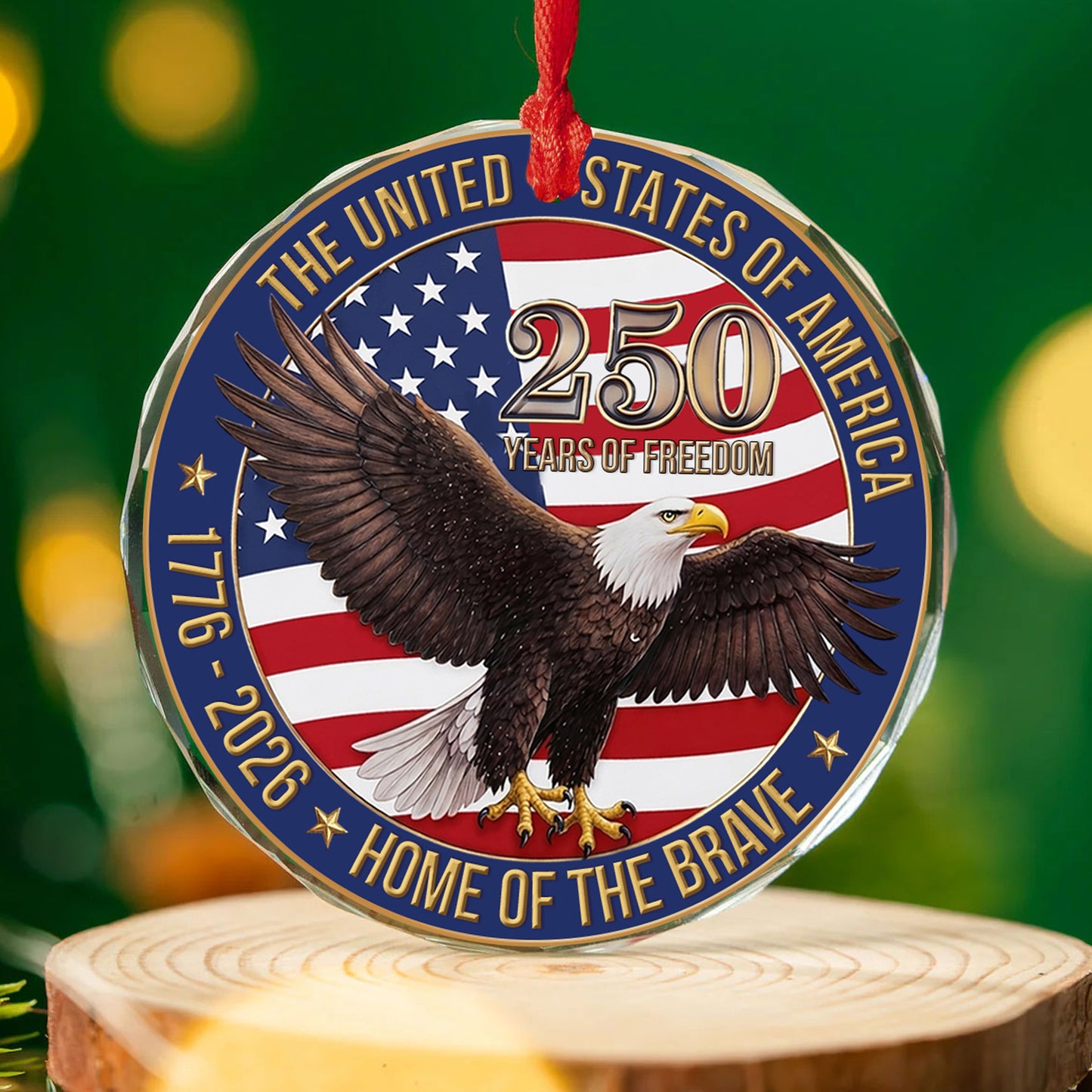 USA 250th Anniversary Glass Ornament, 1776-2026 Bald Eagle Patriotic Ornament, 250 Years of Freedom Decor 685821