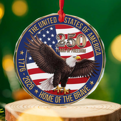 USA 250th Anniversary Glass Ornament, 1776-2026 Bald Eagle Patriotic Ornament, 250 Years of Freedom Decor 685821