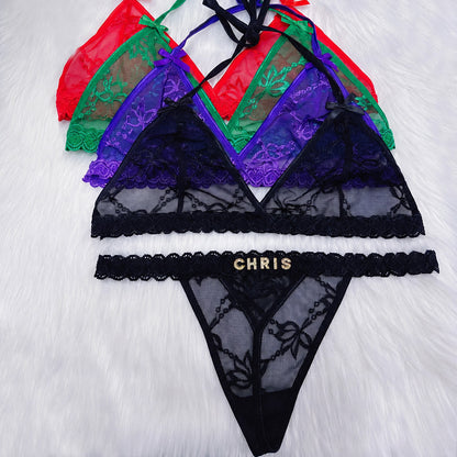 Personalized Name Lace Underwear Set, Custom Lace Lingerie Set, Bridal Honeymoon Gift 685610 WFD