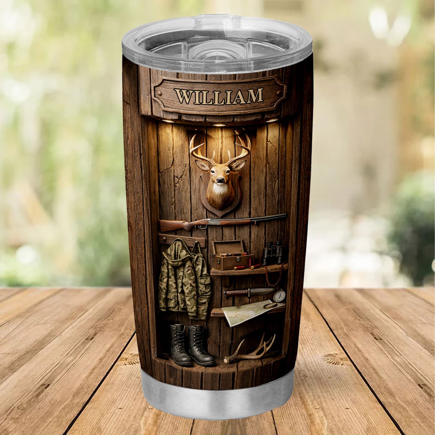 Personalized Hunting Antlers Curved Tumbler | Custom Deer Hunting 20oz Tumbler | Gift for Him, Father’s Day Gift 684613