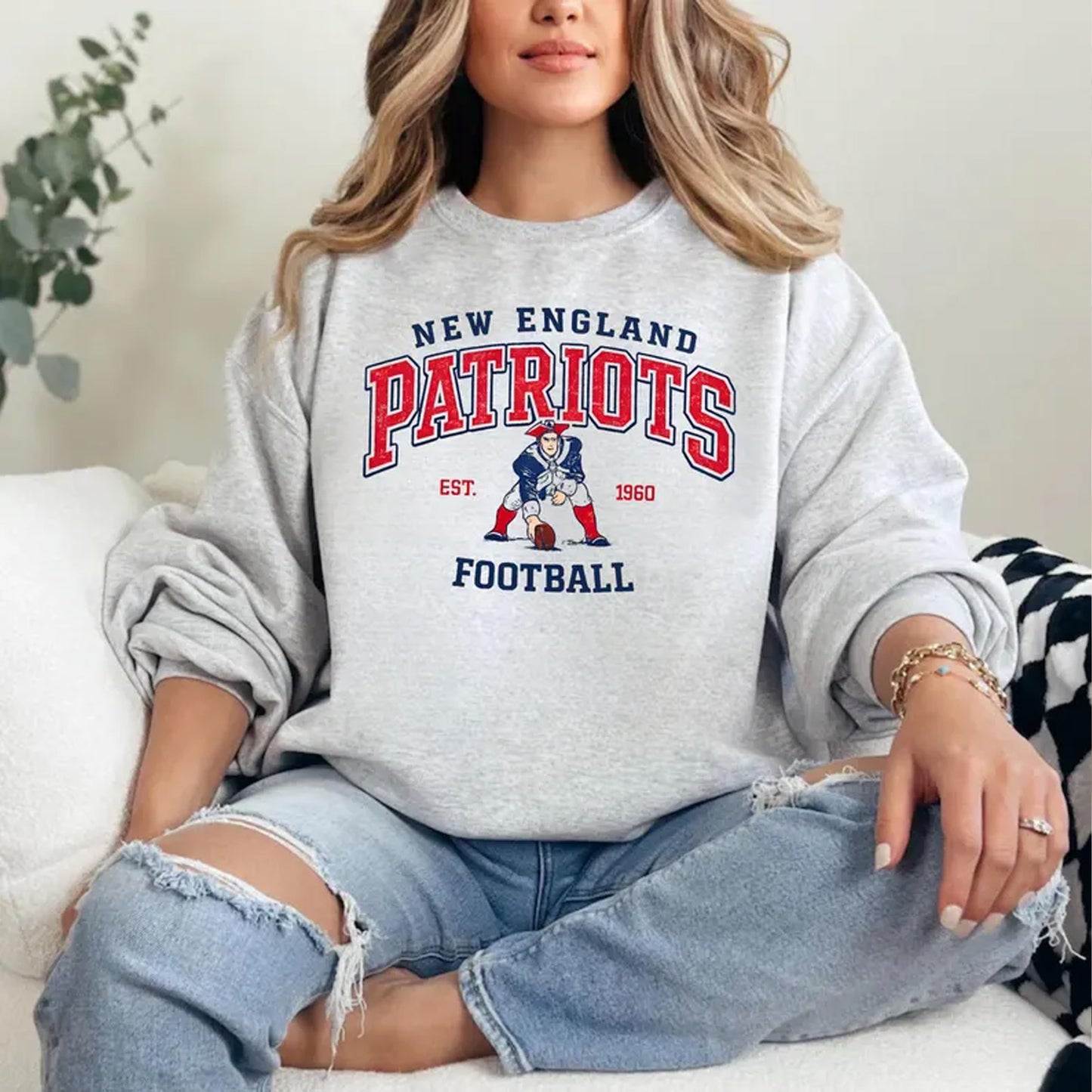 New England Football Vintage Mascot Sweatshirt, Retro Patriots Crewneck Shirt, Football Fan Gift 684260 WFD