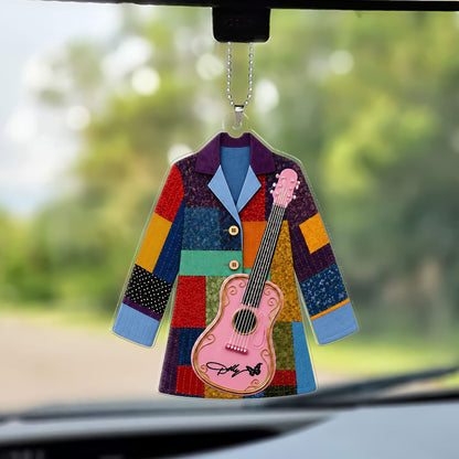 Dolly Parton Coat of Many Colors Car Ornament, Pink Guitar Country Music Ornament, Dolly Fan Gift 686130