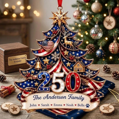 Personalized USA 250th Anniversary Acrylic Ornament, Custom Family Name Patriotic Christmas Decor 685886