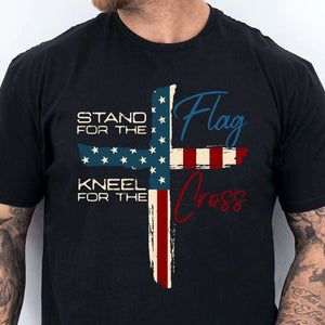 Stand For The Flag Kneel For The Cross Christian Shirt | USA Flag Cross Patriotic Tee | Faith Based 4th of July Shirt 683178