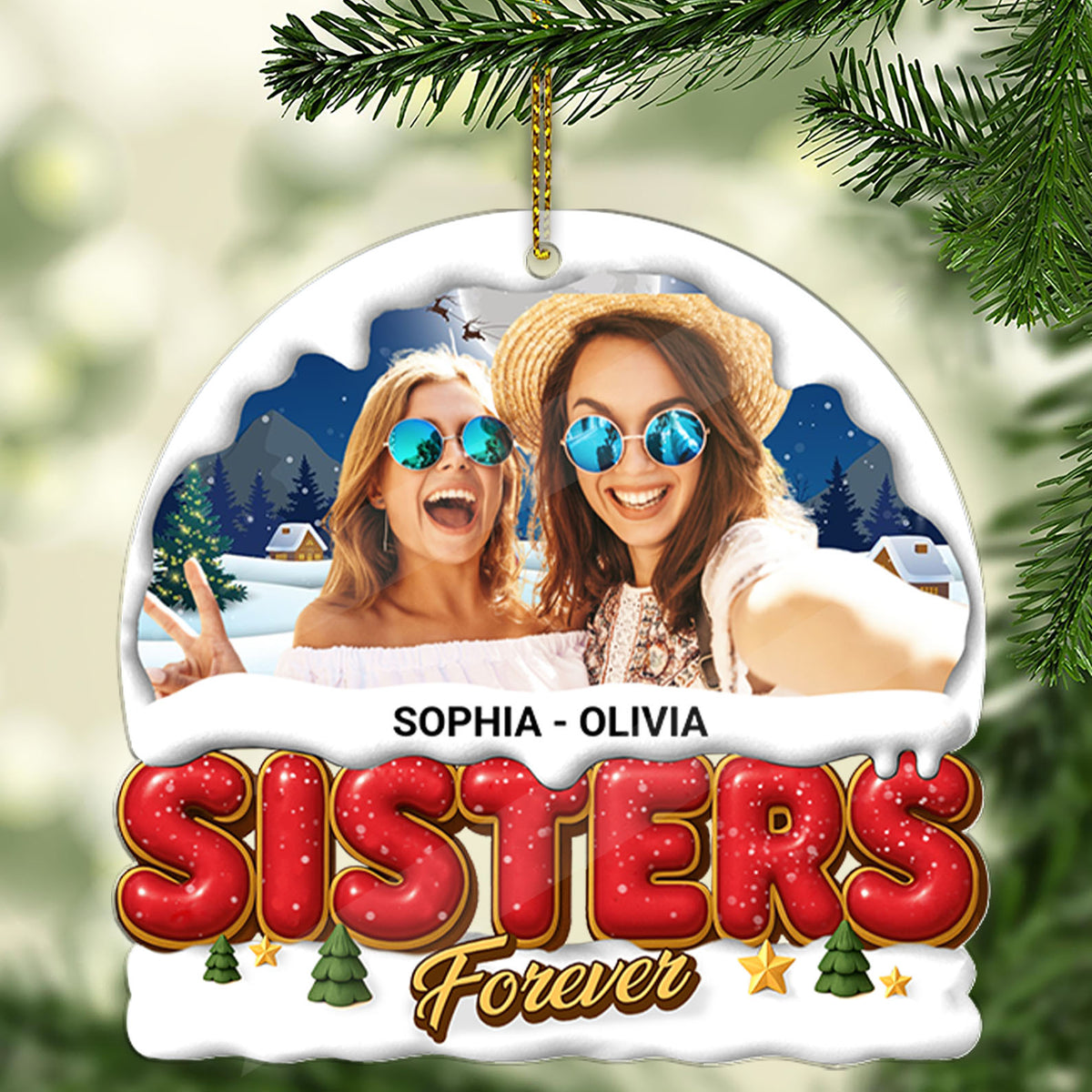 Custom Photo Upload Sister Forever Acrylic Ornament 2025 | Personalized Sister Christmas Ornament 683501