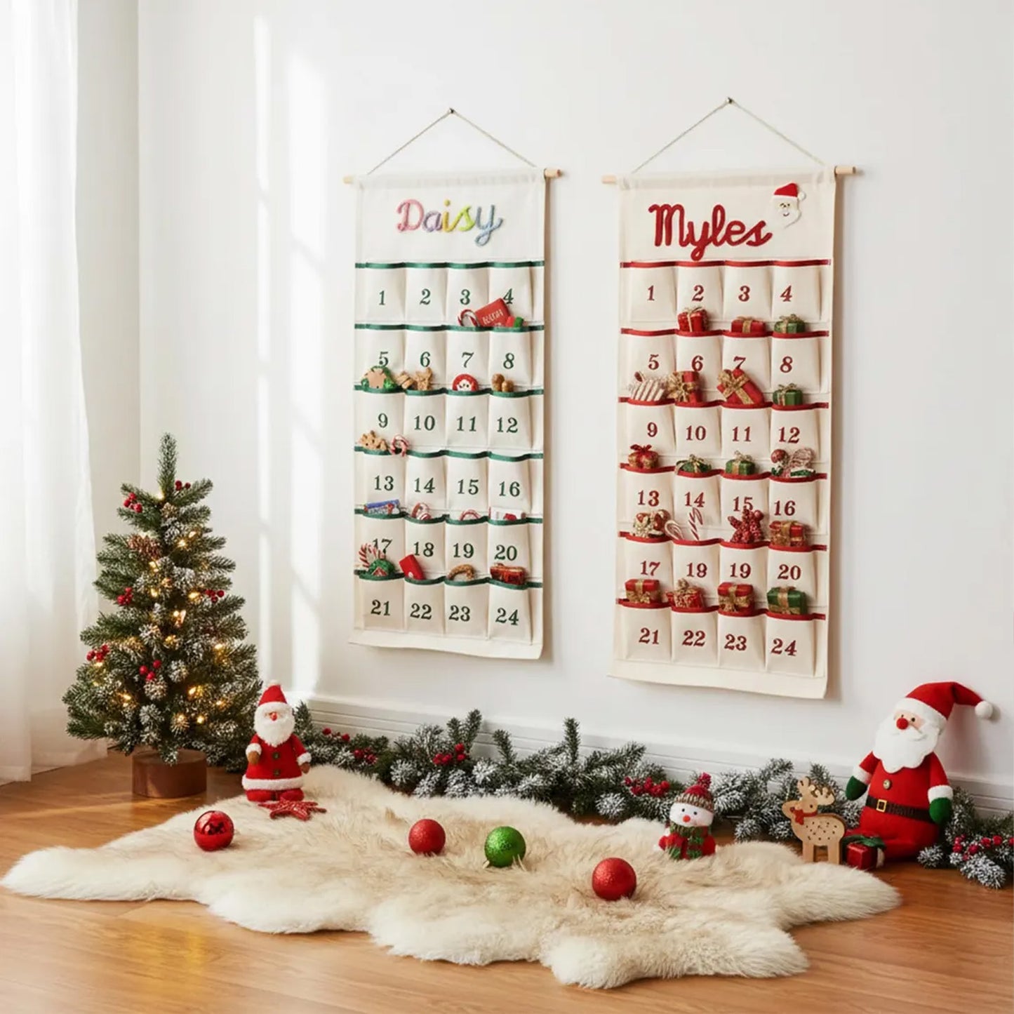 Personalized Christmas Advent Calendar, Custom Name Christmas Countdown Calendar, Kids Holiday Wall Hanging 685869 WFD