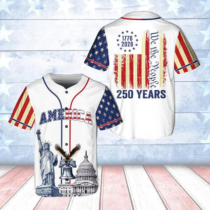 Patriotic 250 Years Baseball Jersey, USA Flag We The People Shirt, 1776-2026 Independence Day Apparel 685211