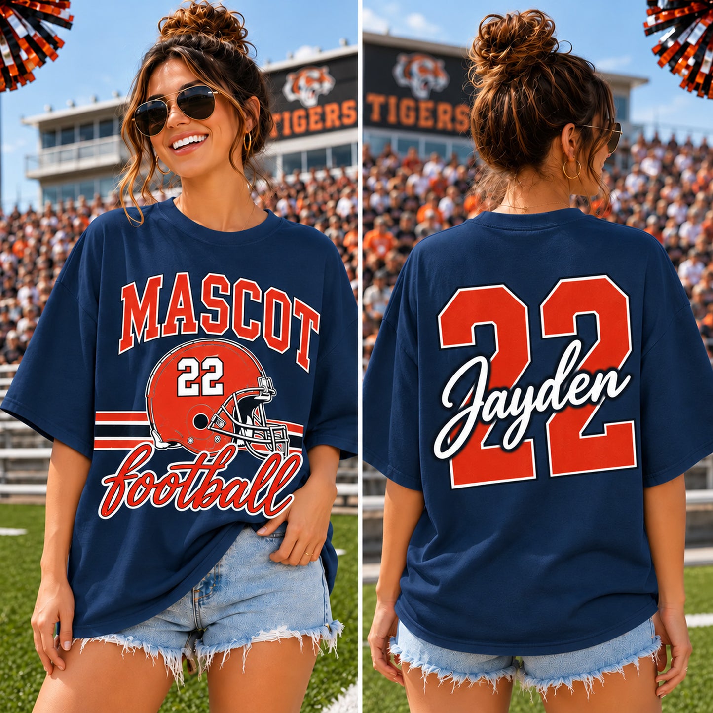 Personalized Football Front & Back Shirt, Custom Mascot Name & Number Tee, Football Mom Game Day Shirt 686150 WFD
