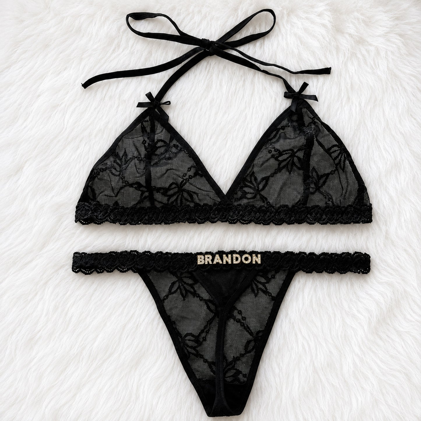 Personalized Name Lace Underwear Set, Custom Lace Lingerie Set, Bridal Honeymoon Gift 685610 WFD