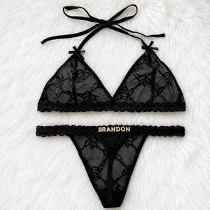 Personalized Name Lace Underwear Set, Custom Lace Lingerie Set, Bridal Honeymoon Gift 685610 WFD