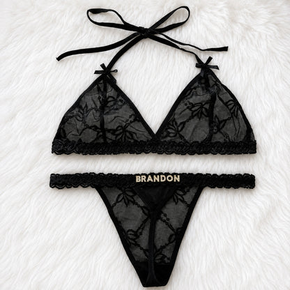 Personalized Name Lace Underwear Set, Custom Lace Lingerie Set, Bridal Honeymoon Gift 685610 WFD