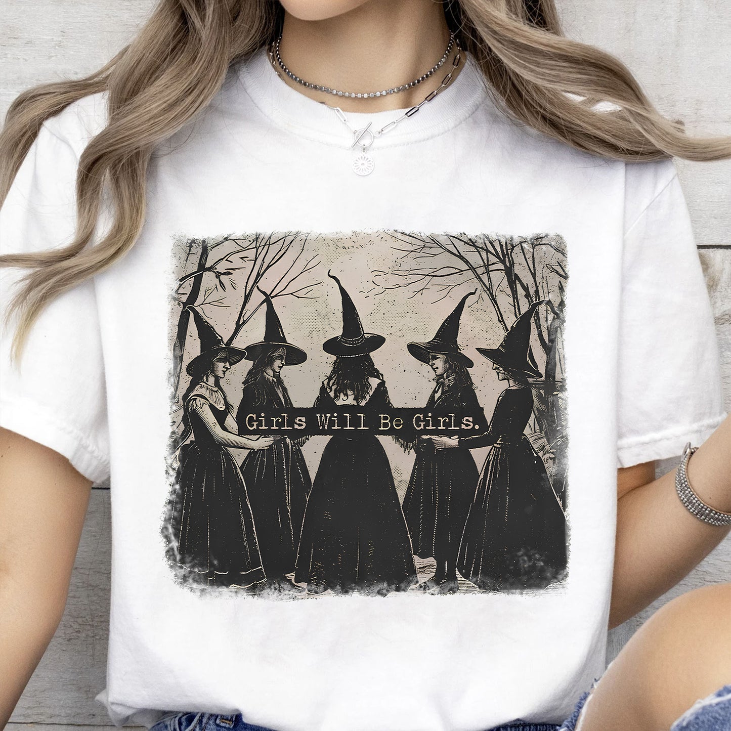 Vintage Girls Will Be Girls Witch Shirt, Funny Witchy Halloween Tee, Gothic Women Shirt, Spooky Season Gift 685665