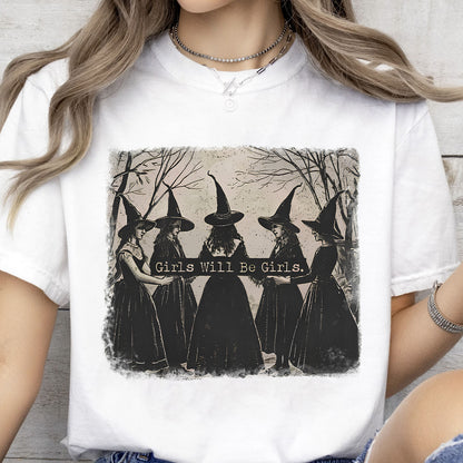 Vintage Girls Will Be Girls Witch Shirt, Funny Witchy Halloween Tee, Gothic Women Shirt, Spooky Season Gift 685665