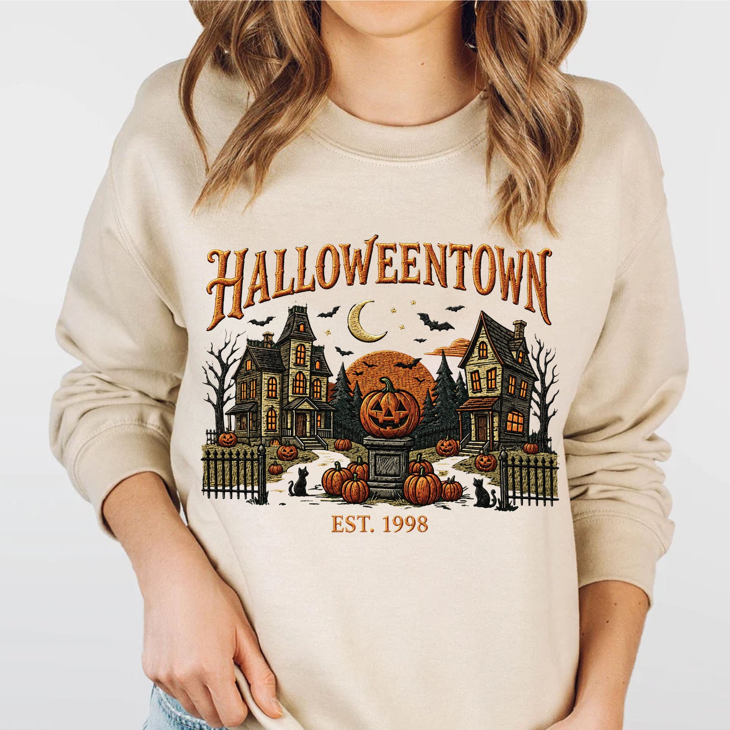 Halloweentown Sweatshirt, Vintage Spooky Village Shirt, Retro Haunted House Pumpkin Fall Tee 685623