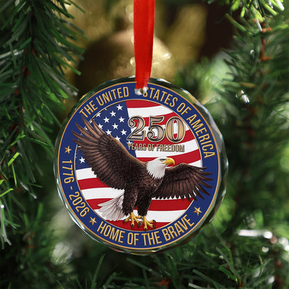 USA 250th Anniversary Glass Ornament, 1776-2026 Bald Eagle Patriotic Ornament, 250 Years of Freedom Decor 685821