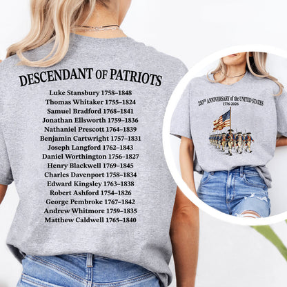 Custom Name 250 Years USA Shirt | Descendant of Patriots Front & Back Shirt | 1776–2026 Patriotic Heritage Tee 684474