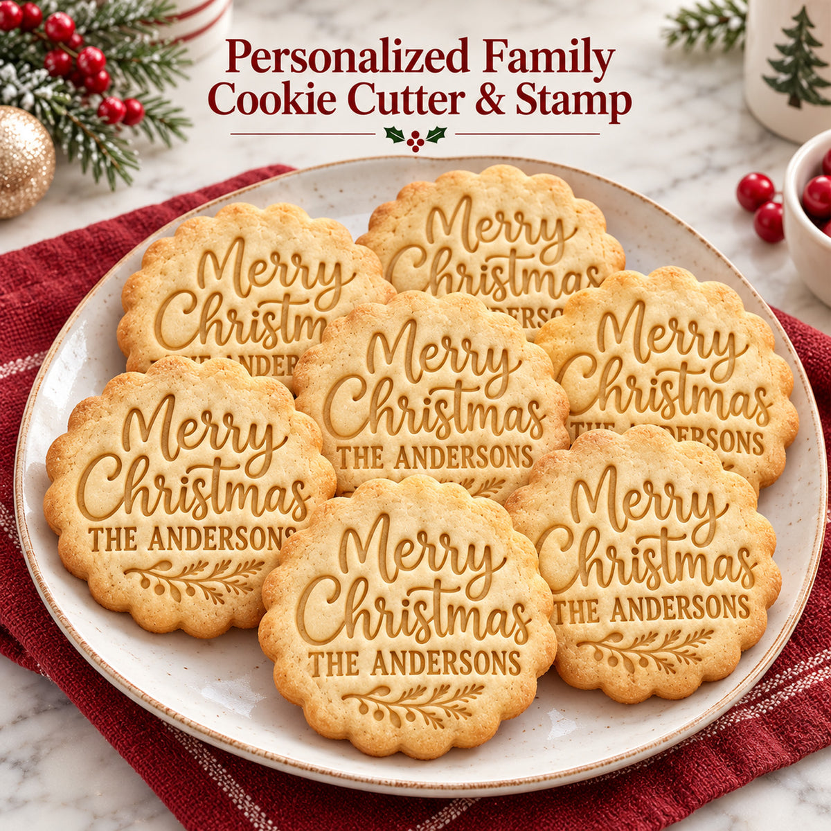 Personalized Family Christmas Cookie Cutter & Stamp, Custom Last Name Holiday Baking Tool, Gift for Bakers 686943 WFD