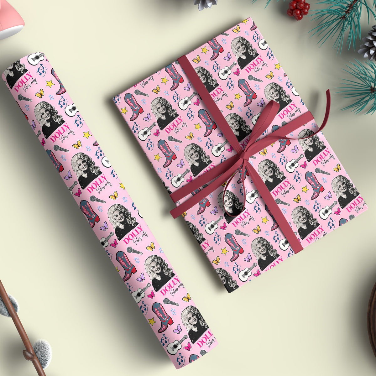 Dolly Parton Memorial Wrapping Paper, Pink Country Music Gift Wrap, Western Cowgirl Dolly Fan Gift 686284