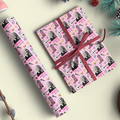Dolly Parton Memorial Wrapping Paper, Pink Country Music Gift Wrap, Western Cowgirl Dolly Fan Gift 686284