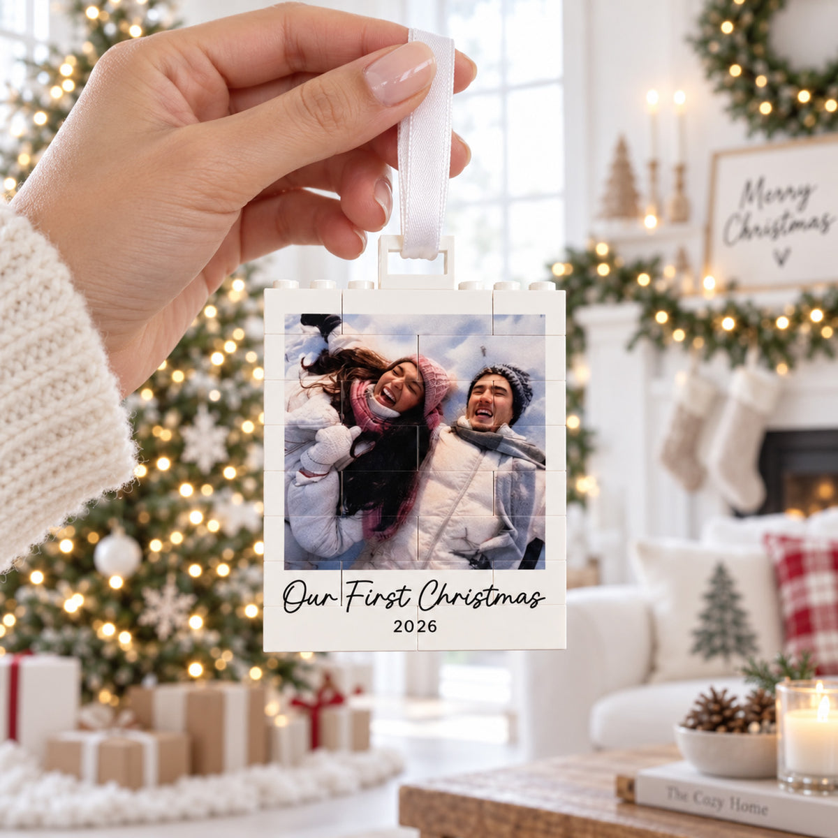 Custom Photo Couple Building Block Ornament, Personalized Our First Christmas Couple Keepsake Gift 686295 WFD