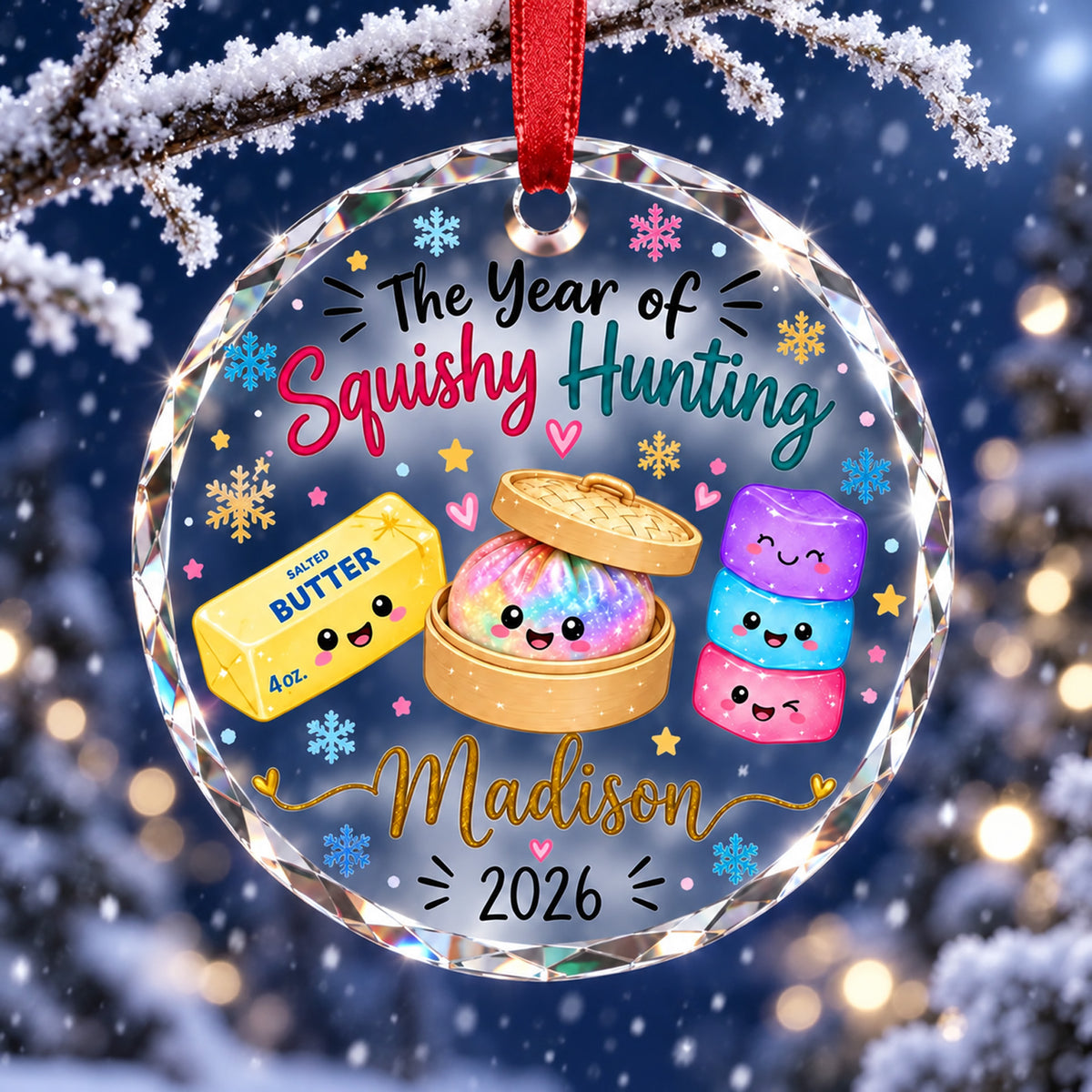 Personalized Squishy Glass Ornament 2026, Custom Kids Name Year of Squishy Hunting Christmas Gift 686440 WFD