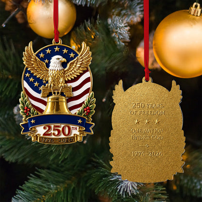 USA 250th Anniversary 2-Sided Aluminum Ornament 1776-2026, Patriotic Bald Eagle Christmas Ornament 685804