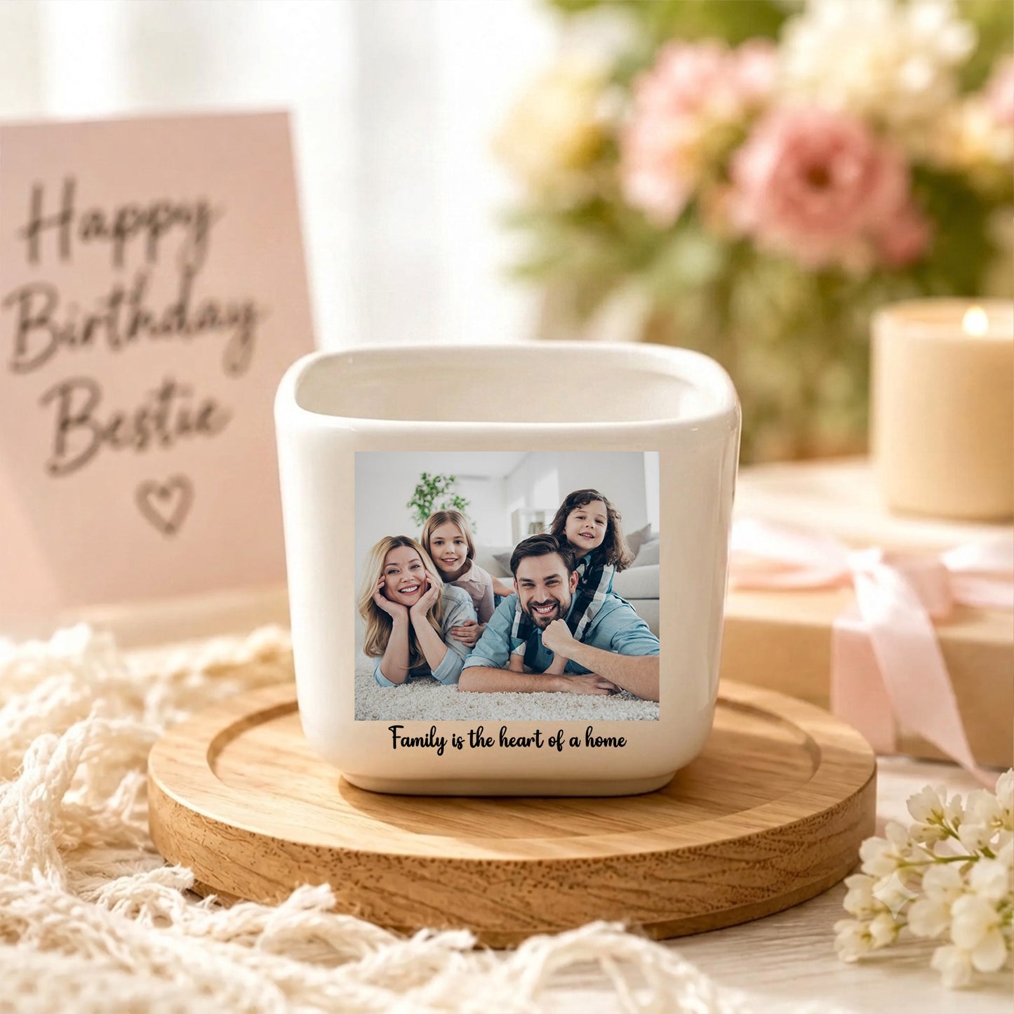 Personalized Photo Tulip Glass Flower Pot, Custom Family Photo Keepsake, Hand Blown Glass Flower Gift 685558